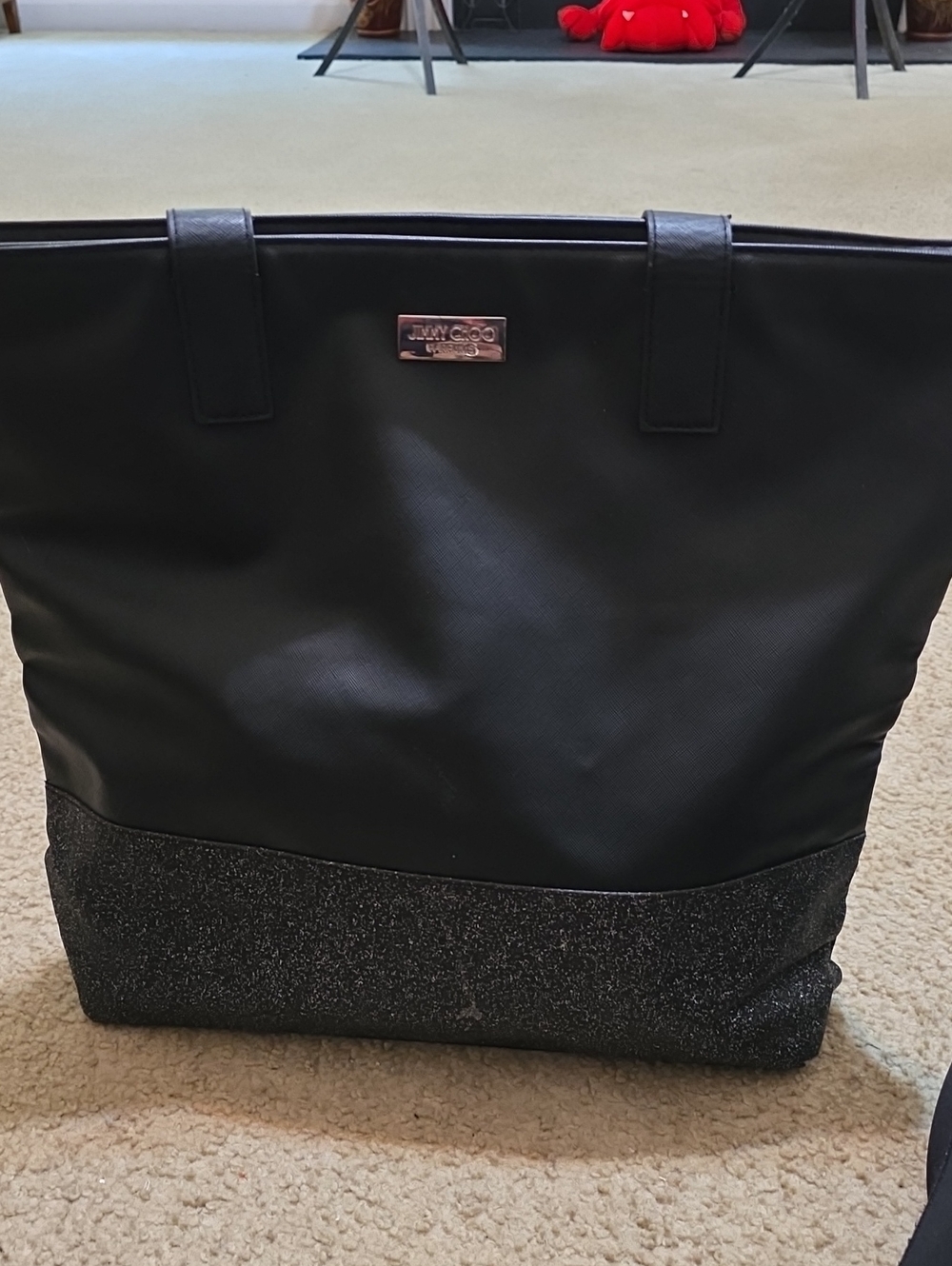 Jimmy Choo Black Tote with Glitter Hem
